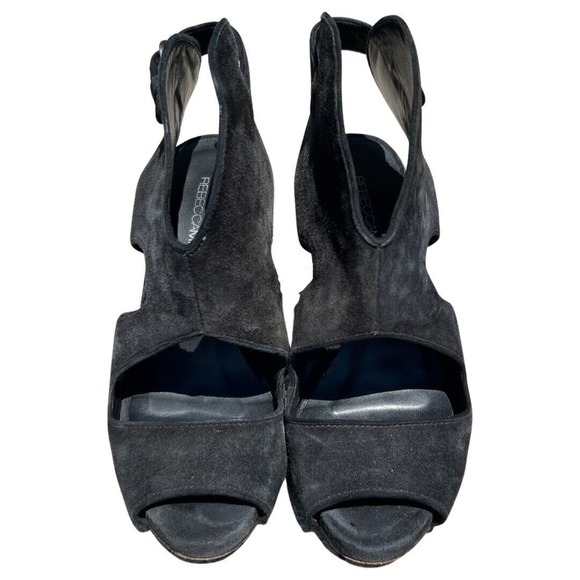 Rebecca Minkoff Demure Toe Suede Bootie High Heel Peep Size 7.5 EU 37.5 Black - Picture 3 of 11